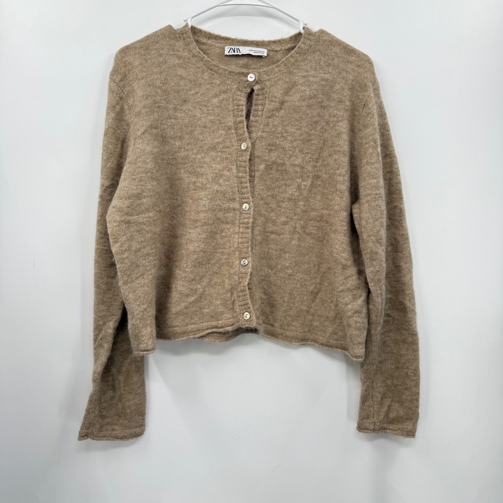 ZARA Knit Cardigan Taupe‎ Round Neck Button Up Long Sleeve Women's M